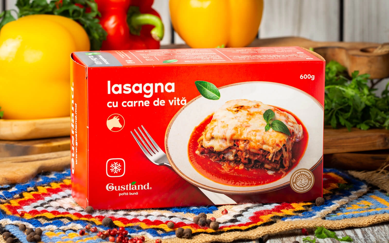 Frozen product.  Lasagna with beef.
